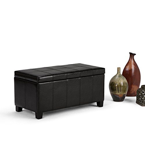 Simpli Home Dover 36 inch Wide Contemporary Rectangle Storage Ottoman Bench