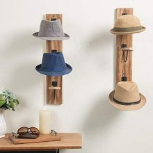 MyGift Wall Mounted Rustic Burnt Wood & Metal Wire Vertical Hat Racks