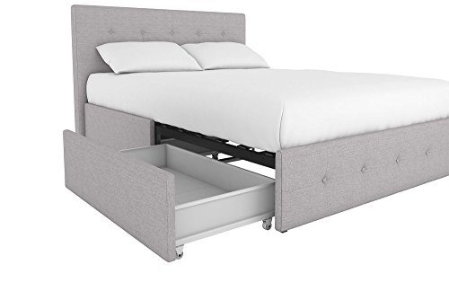 DHP Rose Upholstered Platform Bed with Under Bed Storage and Wooden Slats
