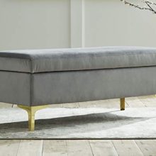 Enhance Your Space with the Bachwich Storage Bench - Gray Velvet with Gold Tone Legs