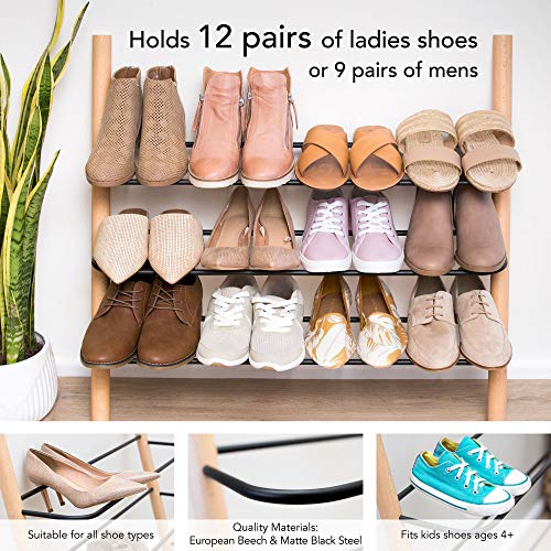 Wooden Shoe Rack Organizer - Modern Shoe Rack That Holds 12 Pairs of Shoes