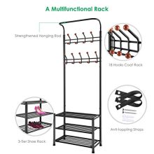 TomCare Coat Rack with 3-Tier Shoe Rack Hall Tree Entryway Bench Organizer