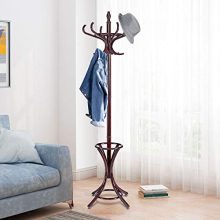 Tangkula 75.5" Standing Coat Rack, Wood Coat Tree with 12 Hooks