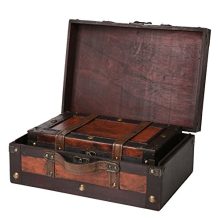 SLPR Crawford Wooden Trunk with Straps (Set of 2, Wine Color)