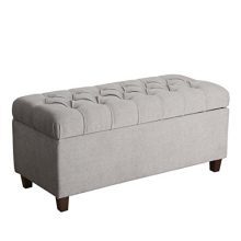 HomePop Ainsley Linen Button Tufted Storage Bench