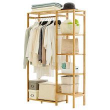Ufine Bamboo Garment Rack 6 Tier Storage Shelves Clothes Hanging Rack