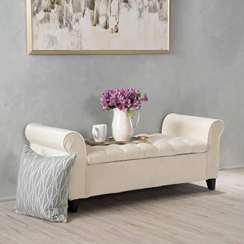 Christopher Knight Home Living Berggren Ivory New Velvet Armed Storage Bench