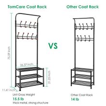 TomCare Coat Rack with 3-Tier Shoe Rack Hall Tree Entryway Bench Organizer