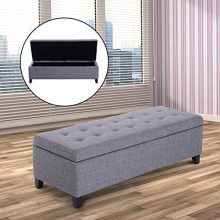 HOMCOM 51" Large Tufted Linen Fabric Ottoman Storage Bench