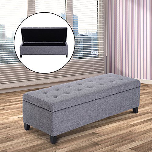 HOMCOM 51" Large Tufted Linen Fabric Ottoman Storage Bench