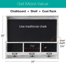 Grey Wooden Wall Mounted Hanging Entryway Shelf with Chalkboard