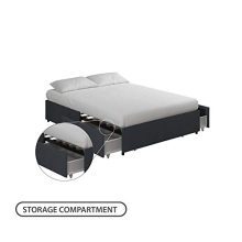 REALROOMS Alden Platform Bed with Storage Drawers, Queen Size Frame