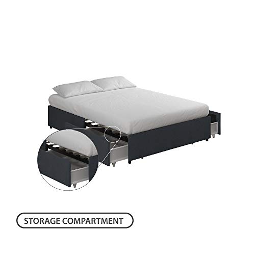 REALROOMS Alden Platform Bed with Storage Drawers, Queen Size Frame