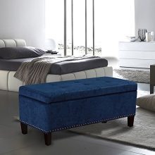 Joveco Storage Ottoman Bench Microfiber Rectangular Button Tufted Footstool