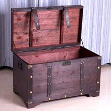 Vintiquewise Antique Cherry Large Wooden Storage Trunk