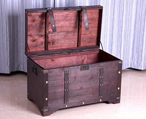 Vintiquewise Antique Cherry Large Wooden Storage Trunk
