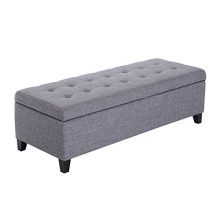 HOMCOM 51" Large Tufted Linen Fabric Ottoman Storage Bench