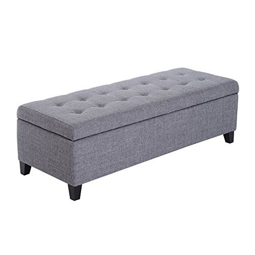 HOMCOM 51" Large Tufted Linen Fabric Ottoman Storage Bench
