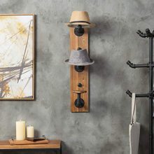 MyGift 3-Hook Industrial Metal Pipe & Rustic Burnt Wood Hat Rack