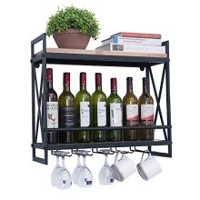 Rustic Wall Mounted Wine Racks with 5 Stem Glass Holder