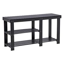 SONGMICS Bamboo Shoe Bench, Shoe Rack for Boots, Entryway Storage Organizer