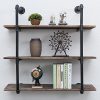 Industrial Pipe Shelves with Wood 3-Tiers,Rustic Wall Mount Shelf