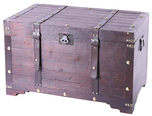 Vintiquewise Antique Cherry Large Wooden Storage Trunk