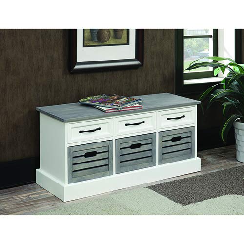 Coaster CO- Storage Bench, White/Weathered Gray
