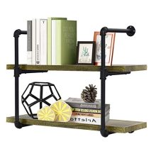 Giantex 2 Tier Rustic Wall Shelves with Wood, Industrial Pipe