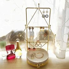 Yamfurvo Metal Jewelry Organizer Tower with China Plate Dish Tray (Gold)