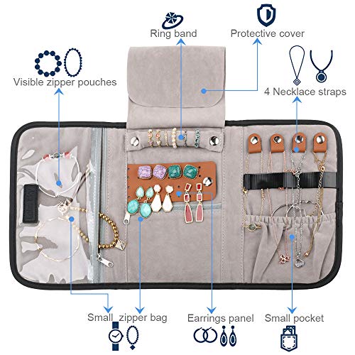 Lekesky Travel Jewelry Organizer Foldable Jewelry Roll Bag for Necklaces