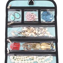 Simplily Co. Hanging Travel Jewelry Organizer – Compact, Foldable Roll Bag with Clear Pockets & Hook (Paisley Print)