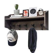 Coat Hooks with Shelf Wall-Mounted, Rustic Wood Entryway Shelf