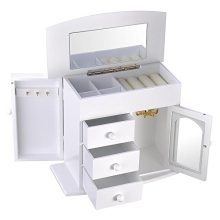 Yescom Wooden Jewelry Box Built-in Mirror Ring Earring Necklace Organizer