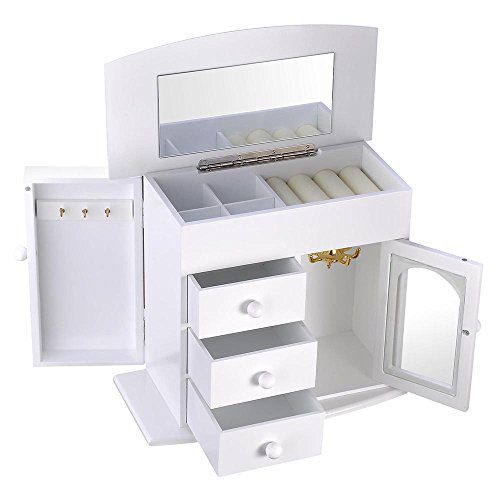 Yescom Wooden Jewelry Box Built-in Mirror Ring Earring Necklace Organizer