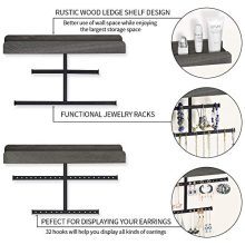 Biewoos Hanging Jewelry Organizer Wall Mounted with Rustic Wood Jewelry Holder