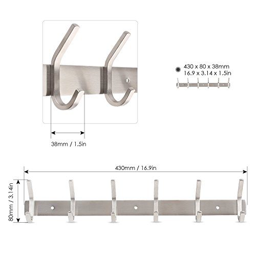 HOMFA Coat Hook Wall Mounted Stainless Steel Hook Rack