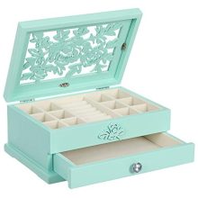 SONGMICS Girls Jewelry Box Wooden Flower Carving Jewelry Organizer