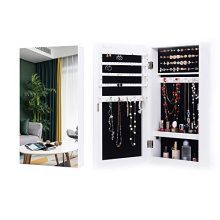 KEDLAN Jewelry Cabinet Wall Hanging Door Mounted Mirrored Space Saving Organizer in Living Room or Bedroom, White