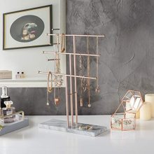 MyGift 3-Tier Rose Gold-Tone Metal T-Bar Necklace Display Stand