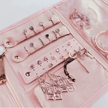 Piroir Travel Jewelry Organizer Roll Foldable Rings Necklaces Bracelets Earrings Case