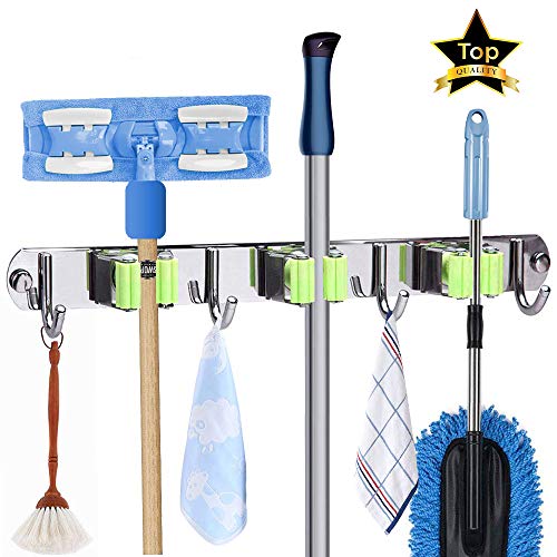 Mop Broom Holder Wall Mount Metal Stainless Steel Garden Storage Organizer