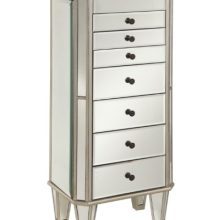 Powell Jewelry Armoire Wood, Silver Mirrored