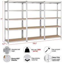 Yaheetech 3 Packs Adjustable 5-Shelf Garage Shelving Unit Steel Boltless Storage