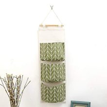 EORBIW Hanging Storage Bag, Linen Cotton Organizer Bag Over The Door Closet Organizer with 3 Pockets for Bedroom & Bathroom (Green)
