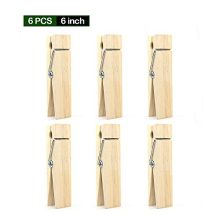 RIVERKING big/giant clothes pins,natural wooden craft clips,photo wooden clips for photo paper diy,wedding and bathroom decoration(6pcs,6 inch)