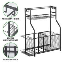 mDesign Metal Heavy Duty Sports Storage Rack with Top Shelf - Holds Basketballs
