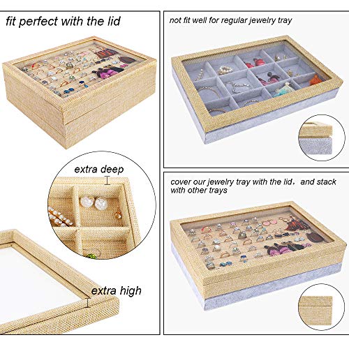 Mebbay Stackable Sackcloth Jewelry Trays Organizer Set with Clear Lid