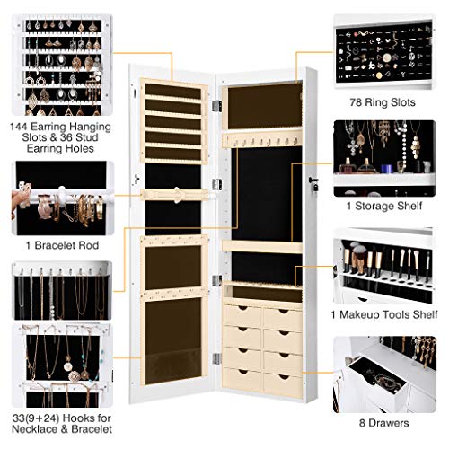 LANGRIA Full Length Mirror Jewelry Cabinet Organizer with 8 LED Lights