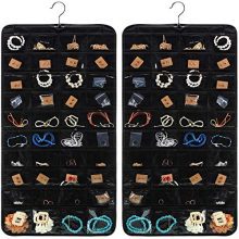 WILLBOND Hanging Jewelry Organizer 160 Pockets 2 Pieces Jewelry Organizer Double Sided Pocket for Holding Jewelries (Black)